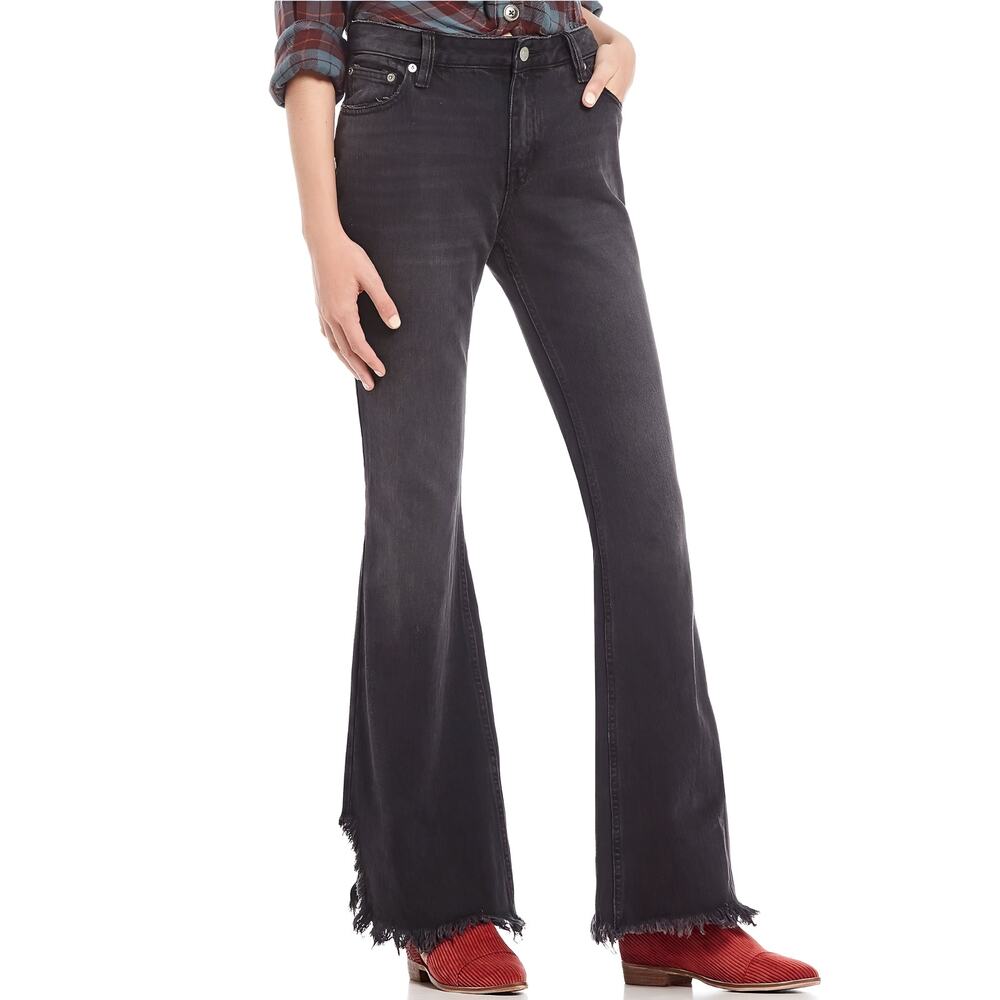 Free People FP We The Free Womens Raw Hem Distressed Western Flare Jeans Size 29